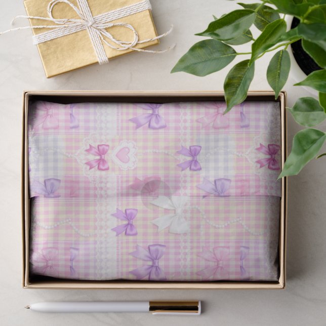 Papel De Seda Laços Coquette Gingham Chá de Bebê Aniversário de  (Presente)