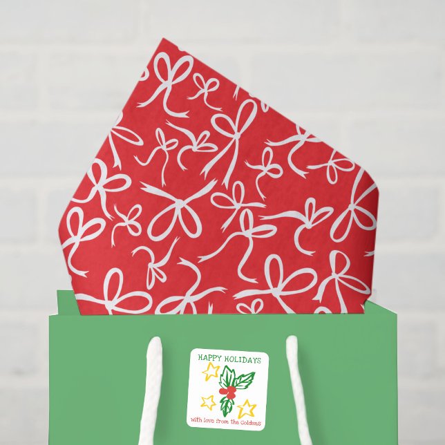 Papel De Seda Laços de Natal Fofo e Caprichoso Padrão Presente F (Whimsical Cute Christmas Bows Pattern Girly Gift Red White Tissue Paper
)