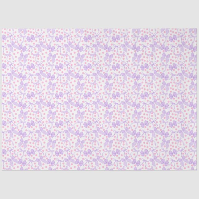 Papel De Seda Laços Roxos com Pontos Cor-de-Rosa (Frente )
