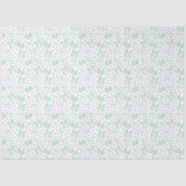 Papel De Seda Laços Verdes & Pontos Roxos (Frente )