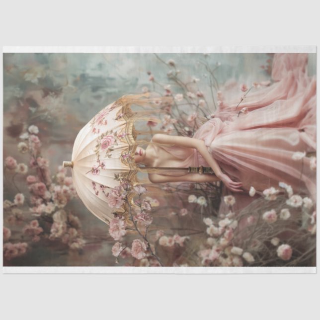 Papel De Seda Lady & a Parasol, Retrato e Arte Floral (Frente )