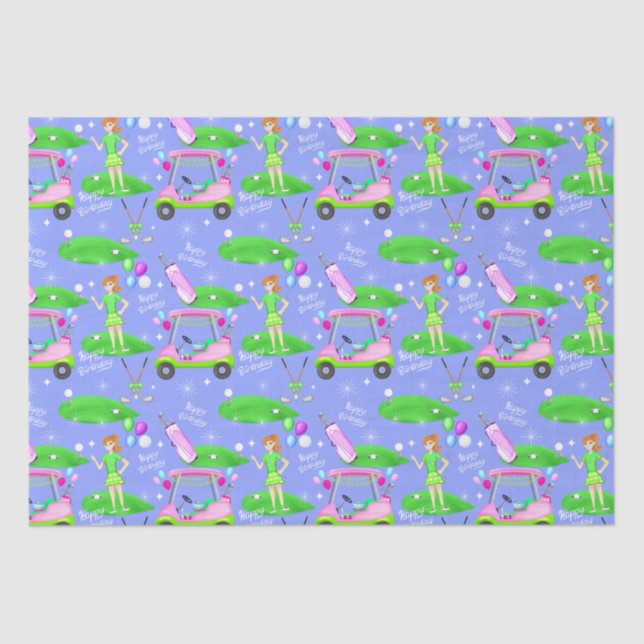Papel De Seda Lady Golf Themed Happy Birday (Frente )