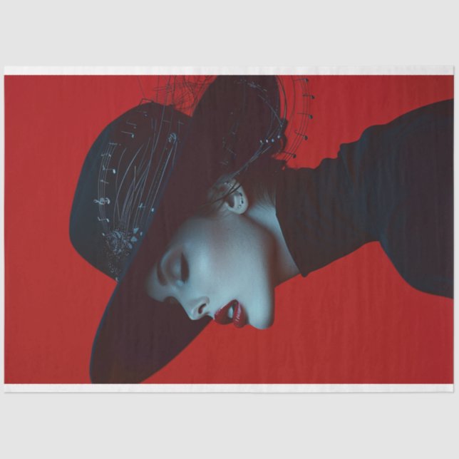 Papel De Seda Lady in Black Music Note Crimson Cadence Decoupage (Frente )