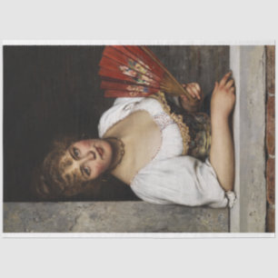 Papel De Seda Lady with a Red Fan (por Eugene de Blaas)