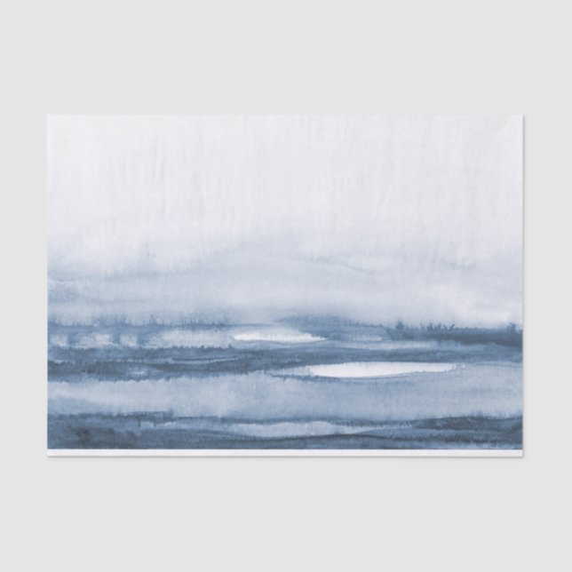 Papel De Seda Lago Harbor Fog Blue Watercolor (Frente )