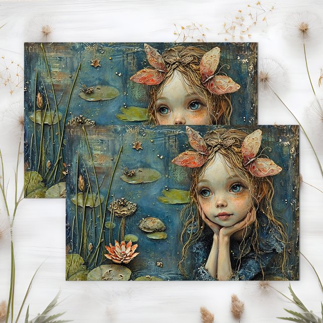 PAPEL DE SEDA LAGO LÍRIO FADA DECOUPAGEM (LILY POND FAIRY DECOUPAGE TISSUE PAPER)