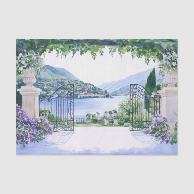Papel De Seda Lago Romântico View Garden Gates Itália (Frente )