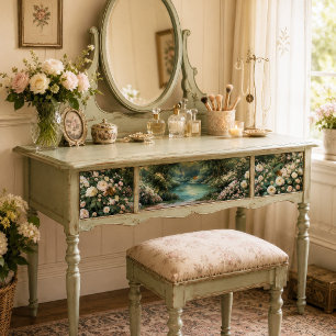 Papel De Seda Lago Turquesa Rosa Branca Floresta Decoupage