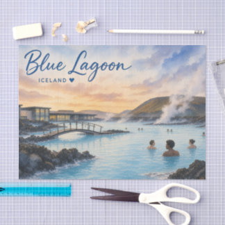 Papel De Seda Lagoa Azul Islândia banho termal aquarela