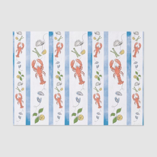 Papel De Seda Lagosta Marinha Limão de Marisco Citrus Aquarela (Frente )