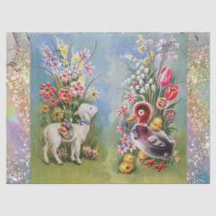 PAPEL DE SEDA LAMB,PEQUENO PORCO,GALINHOS,OVOS LESTE COM FLORES