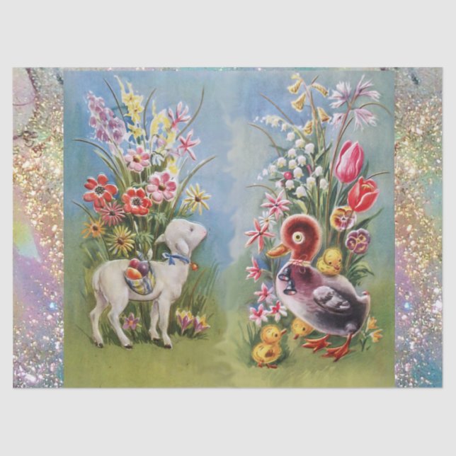 PAPEL DE SEDA LAMB,PEQUENO PORCO,GALINHOS,OVOS LESTE COM FLORES (Frente )