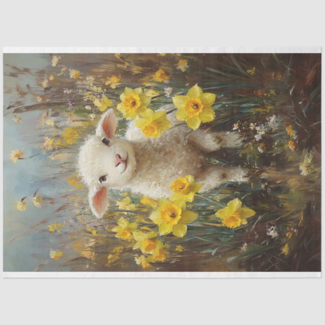 Papel De Seda Lamb Yellow Daffodils Painting Decoupage (Frente )