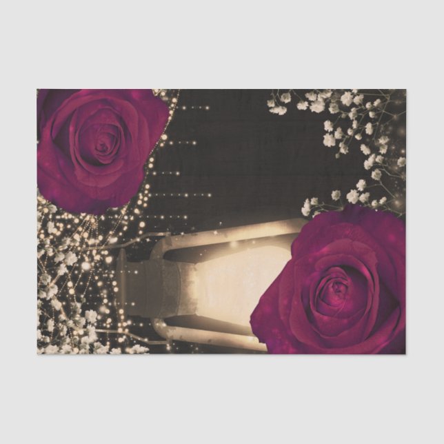 Papel De Seda Lâmpada Rustic Glow Magenta com Rosas de Bagas Cas (Frente )