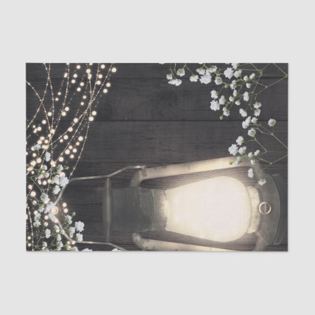 Papel De Seda Lâmpada Rústica para Casamento com Gipsófila e Luz (Frente )
