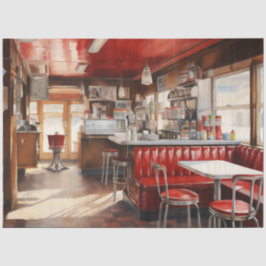 Papel De Seda Lanchonete Americana retrô dos anos 50 em aquarela