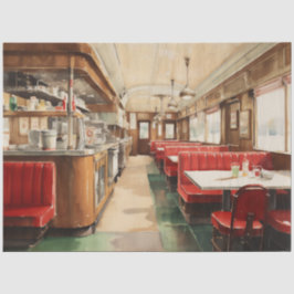 Papel De Seda Lanchonete Americana retrô dos anos 50 em aquarela