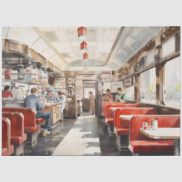 Papel De Seda Lanchonete Americana retrô dos anos 50 em aquarela