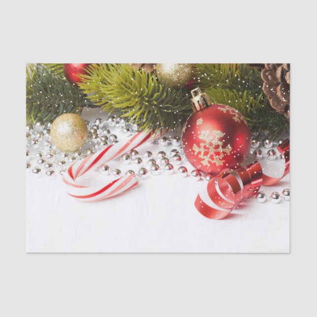 Papel De Seda Lanternas E Pérolas De Pinheiro De Natal (Frente )