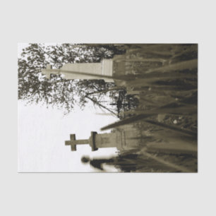 Papel De Seda Lápides Góticas de Cemitério Sepia Vintage Anjo