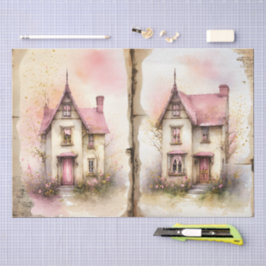 Papel De Seda Lar Cottagecore de Primavera em Flor em Aquarela