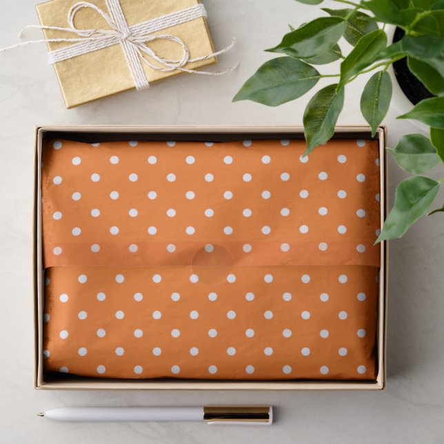 Papel De Seda Laranja Com Bolinhas Brancas (Presente)