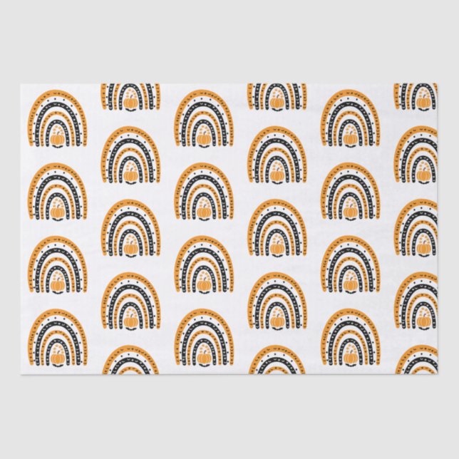 Papel De Seda Laranja e Black Rainbows Bats White Halloween (Frente )