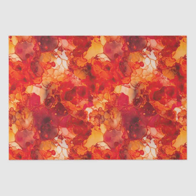 Papel De Seda Laranja e vermelho sunset com tinta a álcool Rosa  (Frente )
