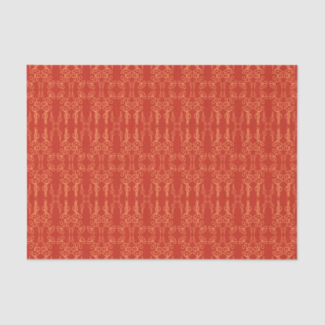Papel De Seda Laranja Floral Chic no Eixo Vermelho da Flor Poppy (Frente )