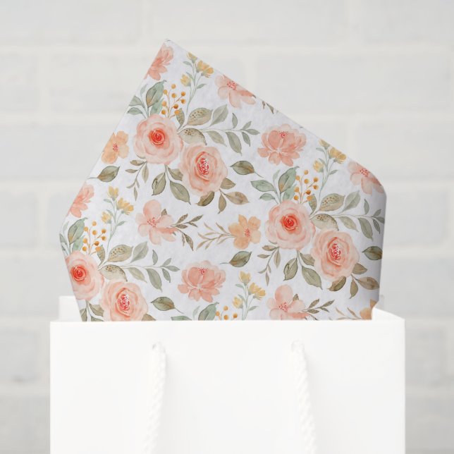 Papel De Seda Laranja Floral Pêssego (Sacola de presentes)