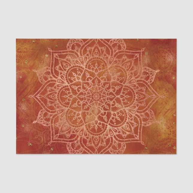 Papel De Seda Laranja Mandala & Dourado Glam Moderno Chic (Frente )