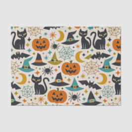 Papel De Seda Laranja Retrô Meados do Século Halloween Verde-águ