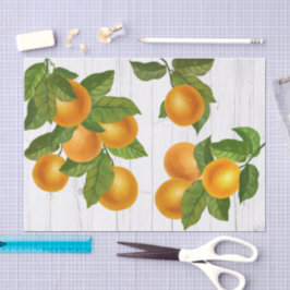 Papel De Seda Laranjas cítricas frescas aquarela madeira branca