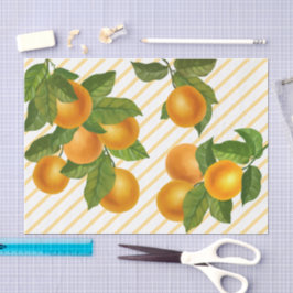 Papel De Seda Laranjas frescas de citros, cor d'água, pinstripe