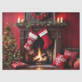 Papel De Seda Lareira de Natal Aconchegante com Decoupage de Mei