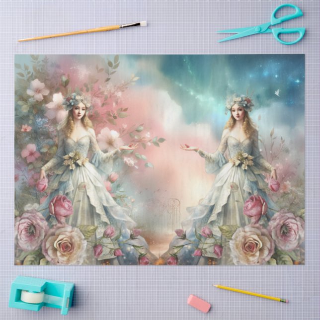 Papel De Seda Large Fantasy Floral Angles Decoupage Paper (Arte )
