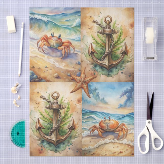 Papel De Seda Large Scenic Starfish, Anchors & Crab Decoupage (Arte )