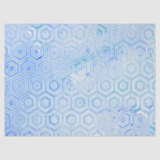 Papel De Seda Lavagem Geométrica Hexagonal de Pastel Azul (Frente )
