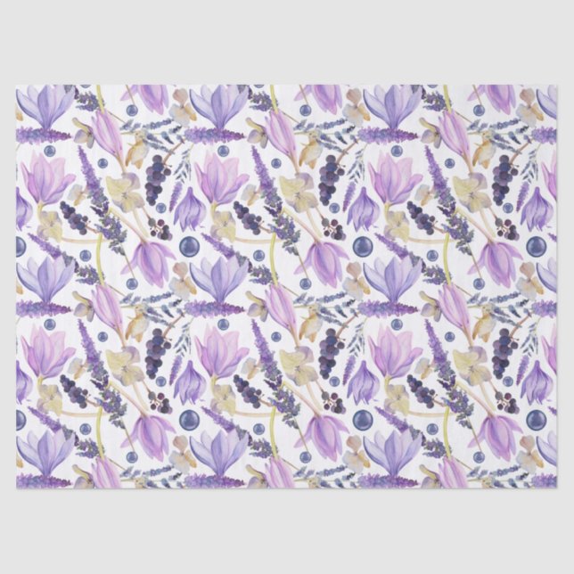 Papel De Seda Lavanda Botânica de Aquarela Boho (Frente )