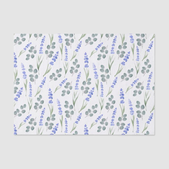 Papel De Seda Lavanda de aquarela e padrão Eucalyptus (Frente )