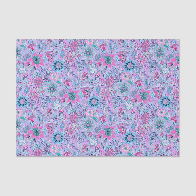 Papel De Seda Lavanda de praia de pré-disquete e flores rosa (Frente )