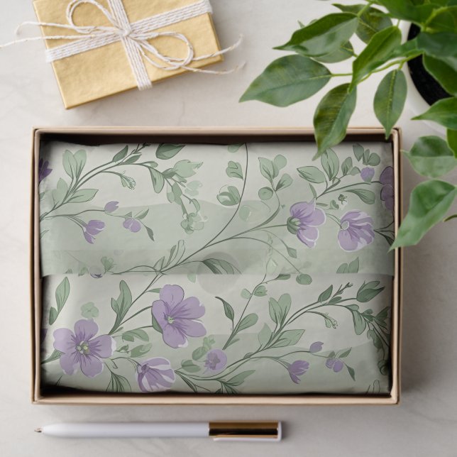 Papel De Seda Lavanda e Design Botânica Verde (Presente)