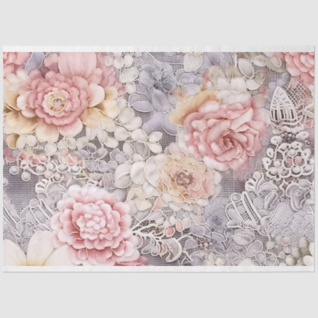Papel De Seda Lavanda Floral e Decoupage de Locais (Frente )