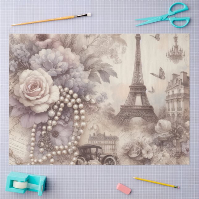 Papel De Seda Lavanda Francesa Romântica, Eifel & Pérolas Decoup (Arte )