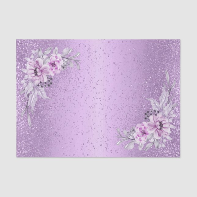 Papel De Seda Lavanda Roxo com Flores (Frente )