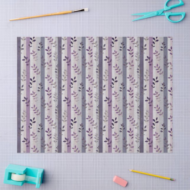 Papel De Seda Lavender Purple Floral Botanical Stripes Birthday  (Arte )