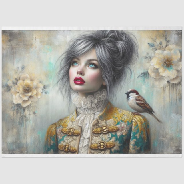 Papel De Seda Le Femme & Sparrow Beauty Fleur Decoupage (Frente )