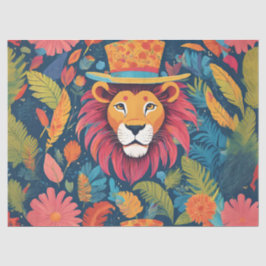 Papel De Seda Leão Colorido Vibrante com Chapéu Superior