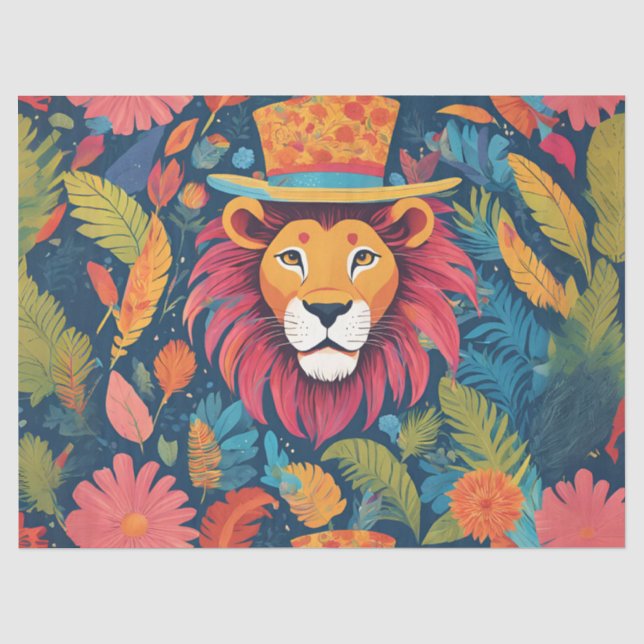 Papel De Seda Leão com Chapéu de Cima em Cor Vibrante (Frente )