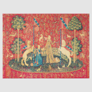 Papel De Seda Leão da SENHORA E do UNICÓRNIO, flores da